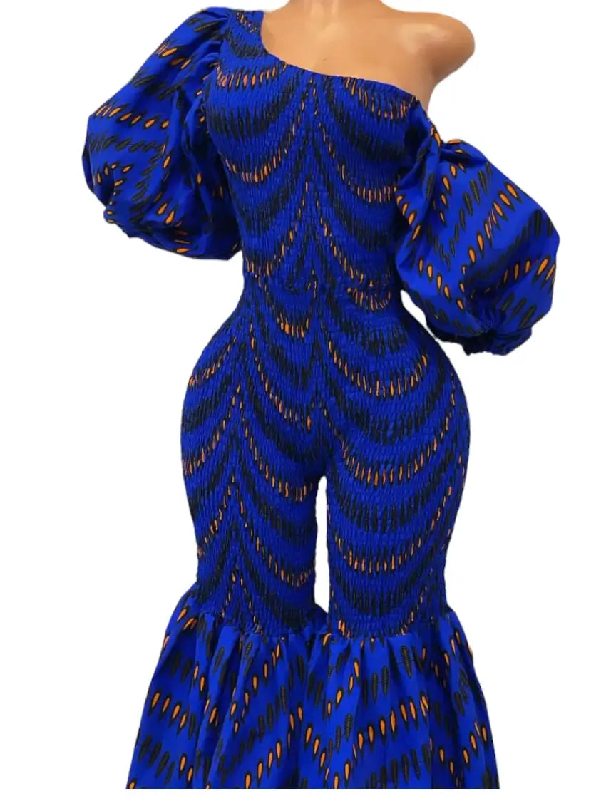 Off Shoulder Bodycon Jumpsuit — African Print