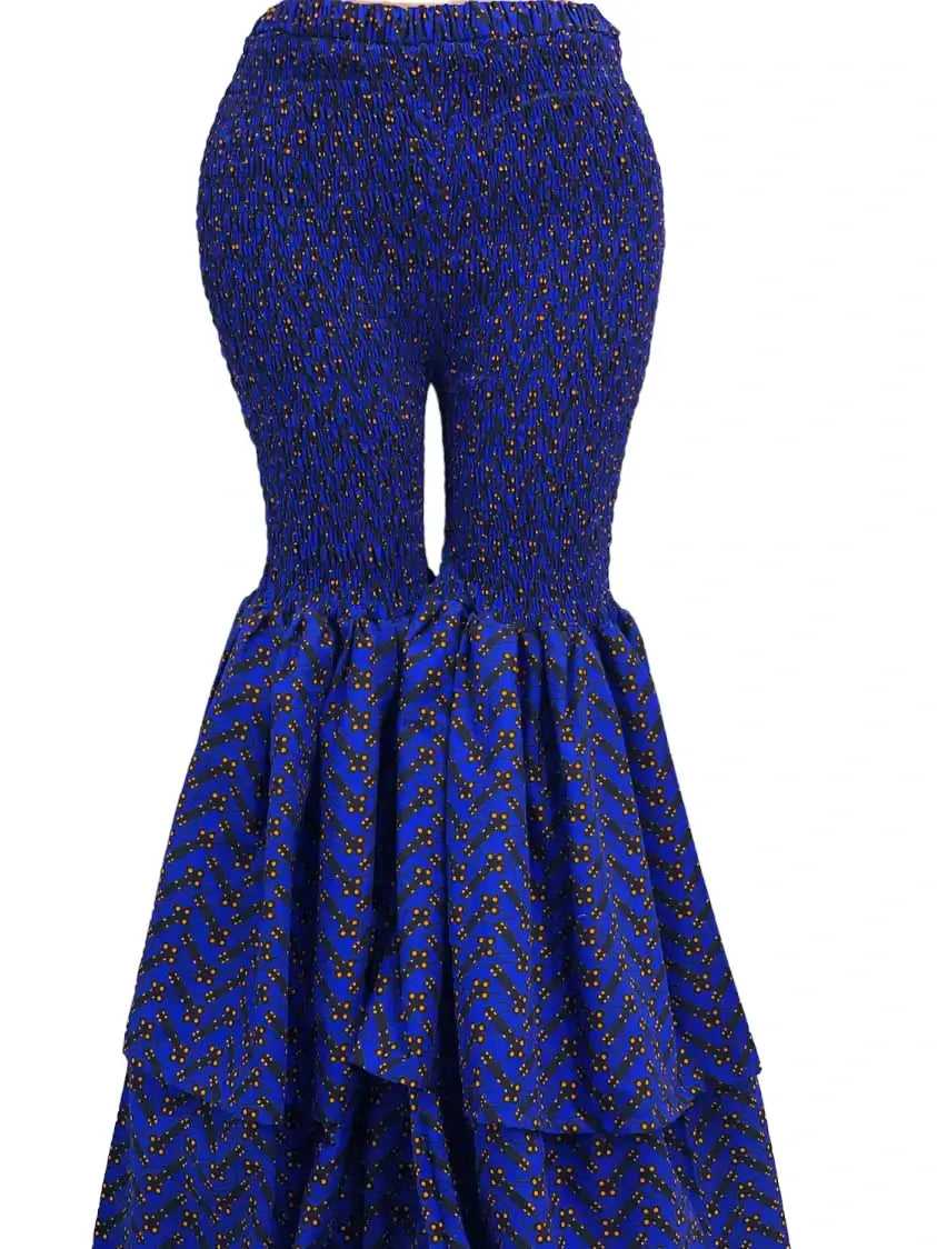 den of Wears African Print Smocked Ankara Bell Pants Black Patterns