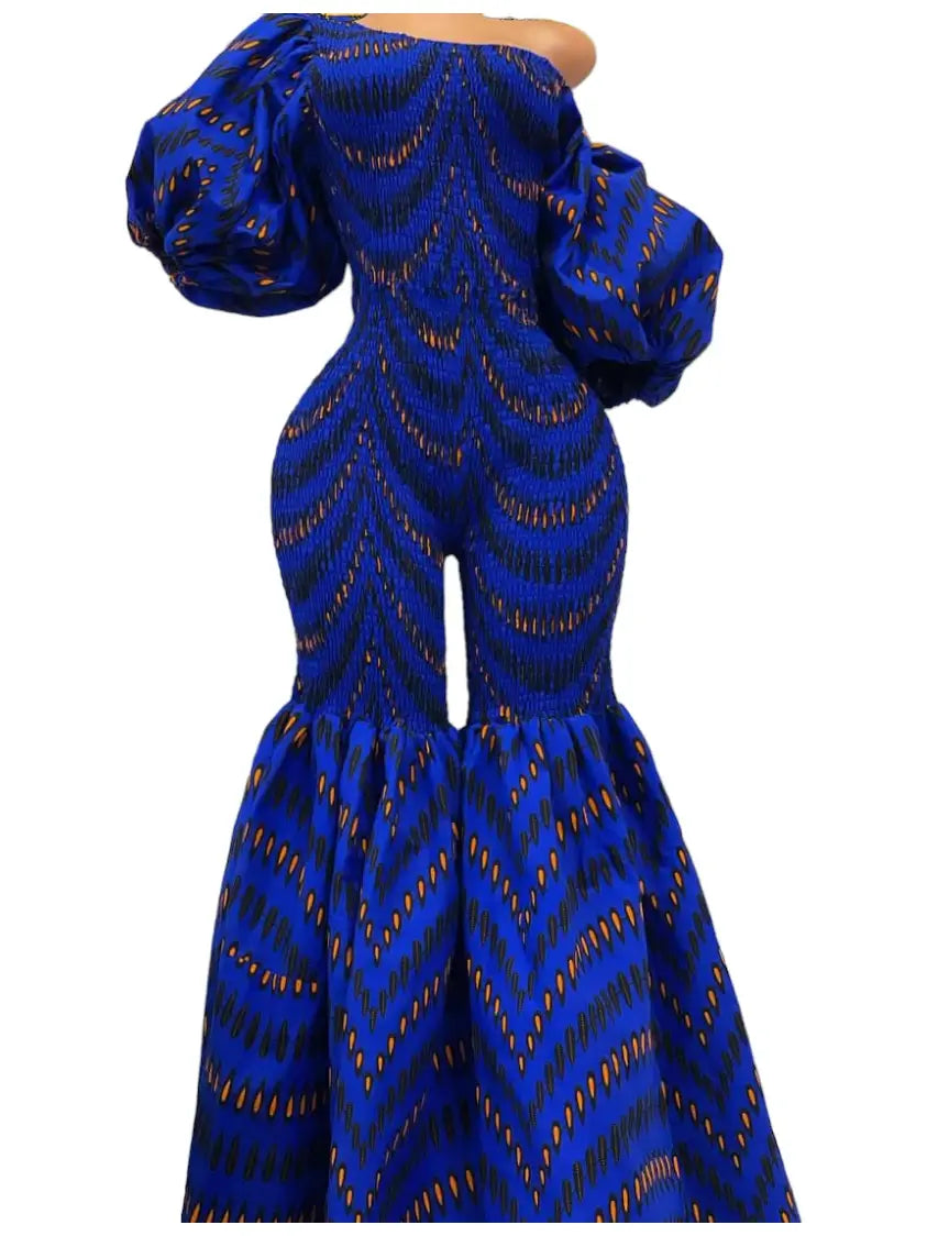 Off Shoulder Bodycon Jumpsuit — African Print