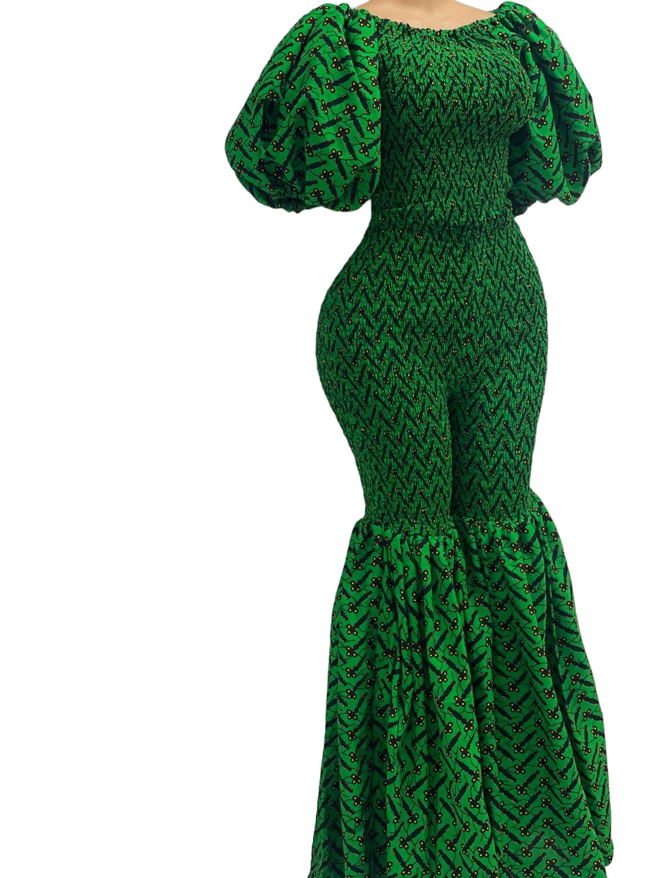 African Print Bodycon Jumpsuit (Green)