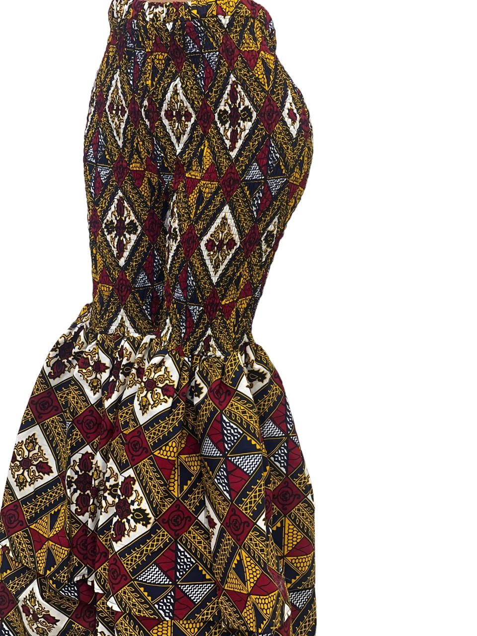 African Print Smocked Ankara Bell Pants (Geometric Print)