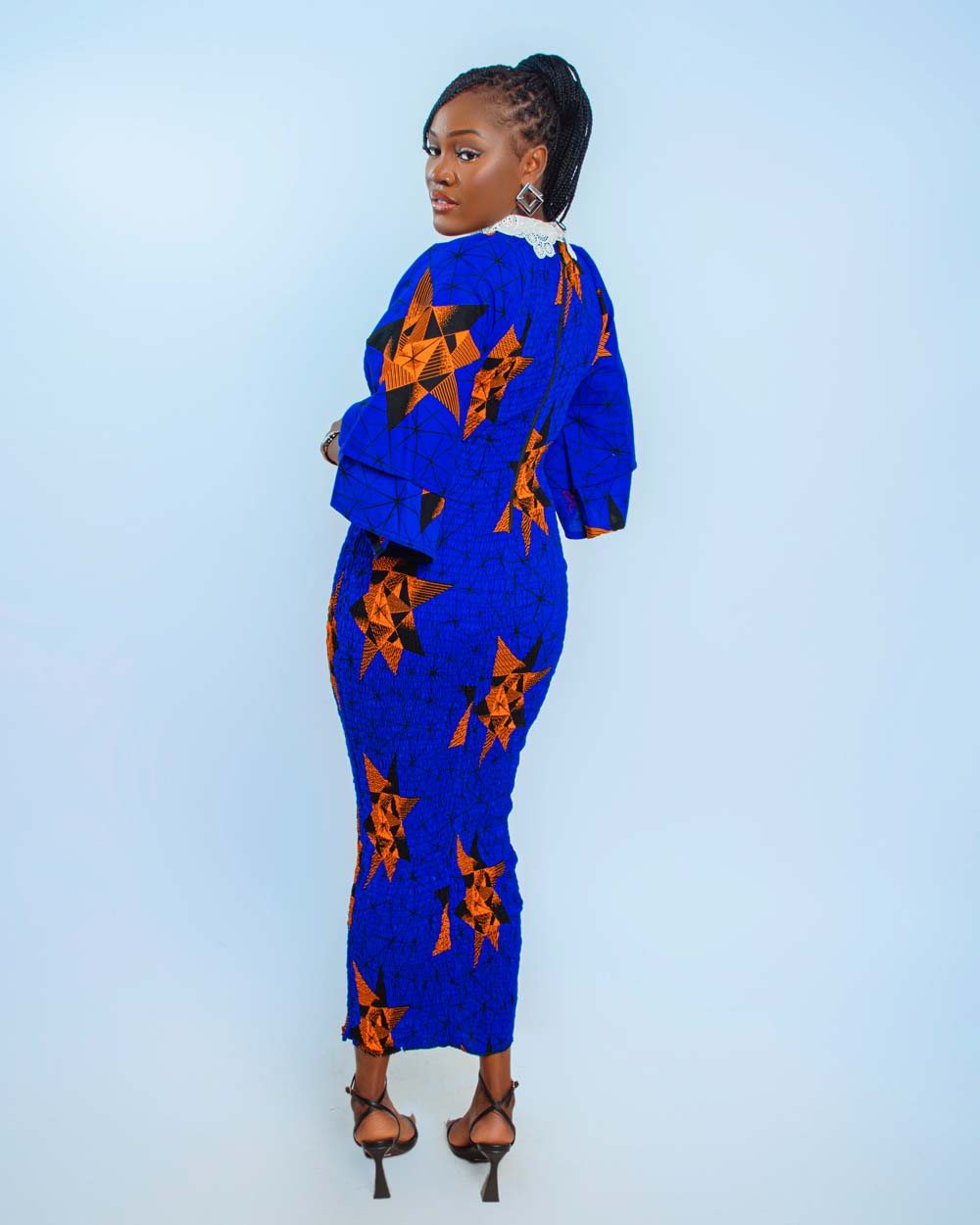 Blue African Print Ankle-Length Gown