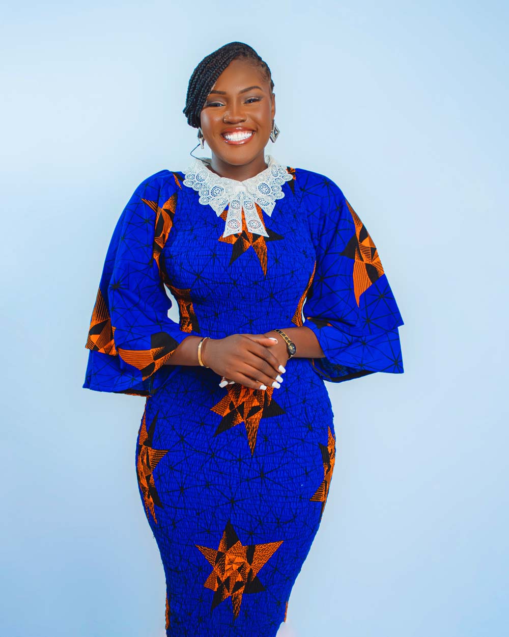 Blue African Print Ankle-Length Gown