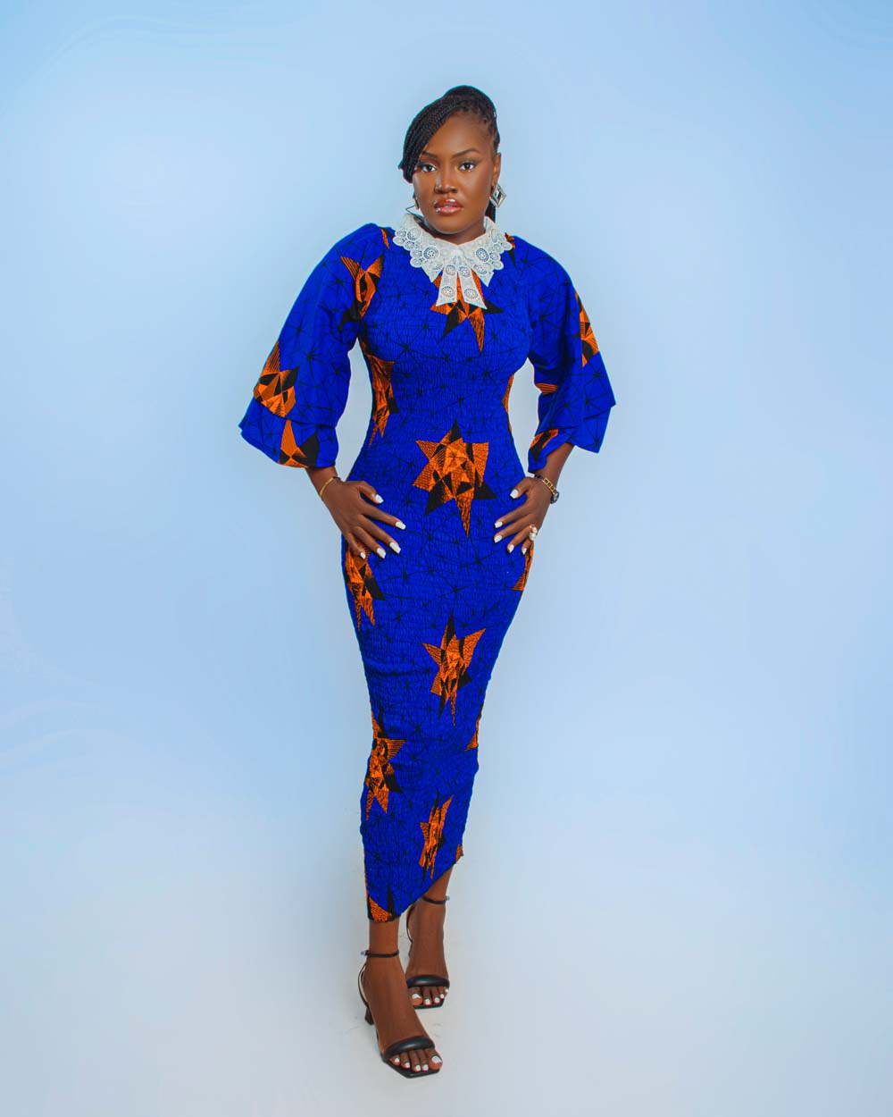 Blue African Print Ankle-Length Gown