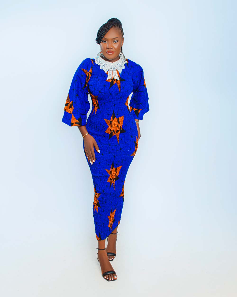 Blue African Print Ankle-Length Gown