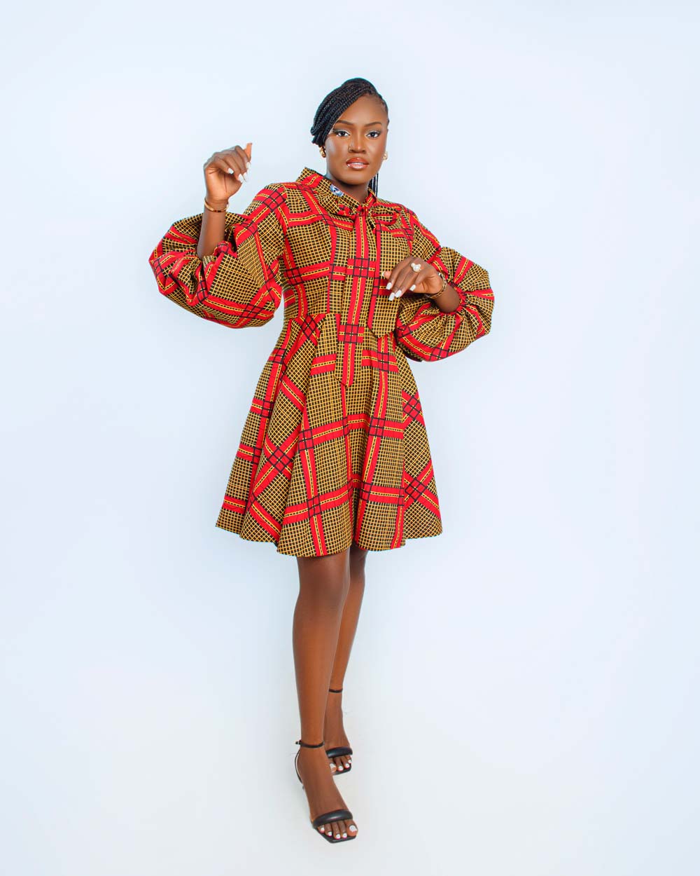 Puff Sleeve African Print Midi Dress