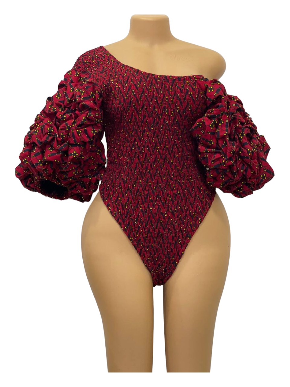 African Print Ruffle Sleeves Bodysuit (Red)