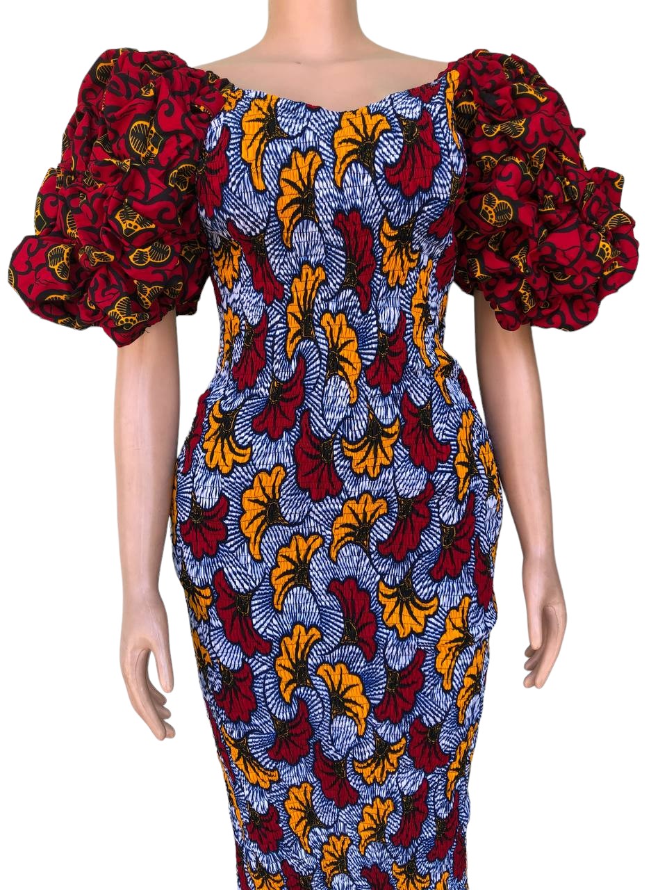 African Print Ruffle Sleeves Gown