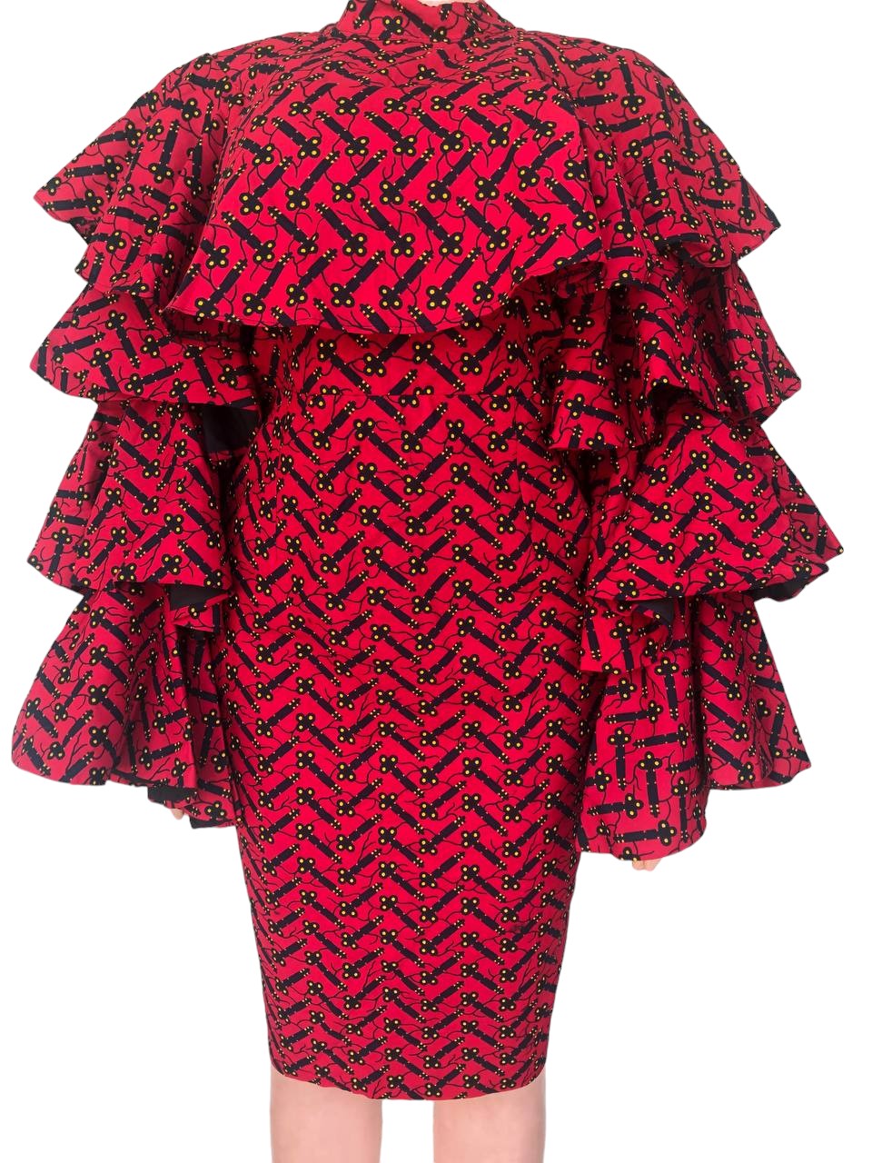 African Print Layered Sleeves Gown (Red)