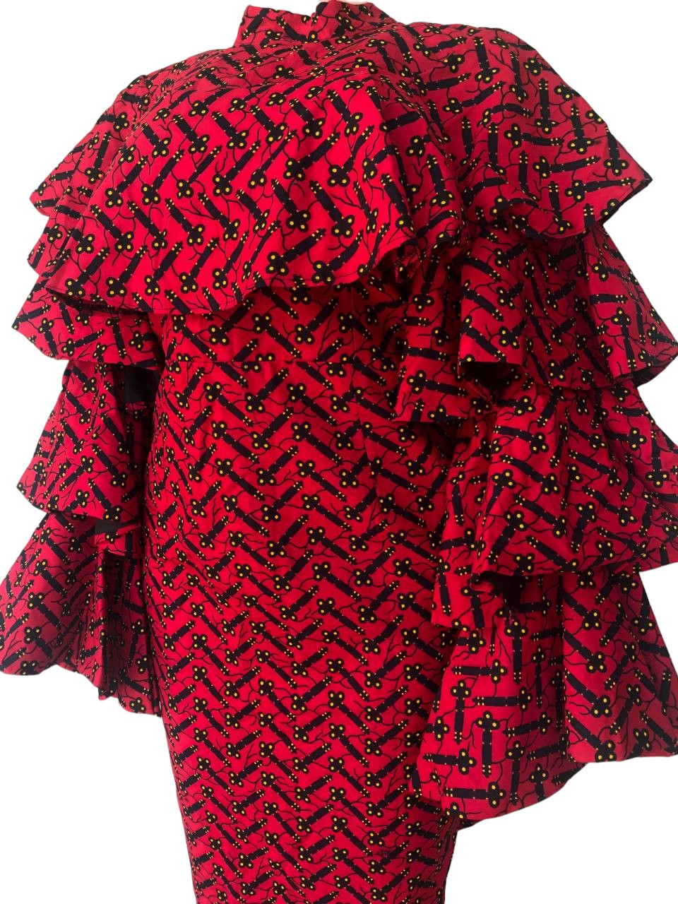 African Print Layered Sleeves Gown (Red)