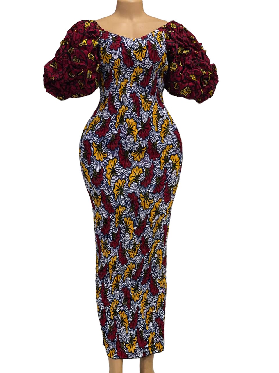 African Print Ruffle Sleeves Gown