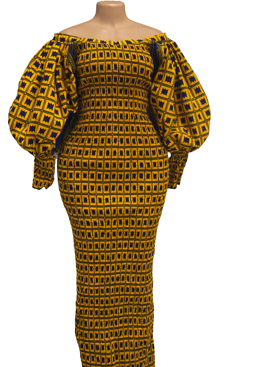 Bishop Sleeve African Print Bodycon Dress