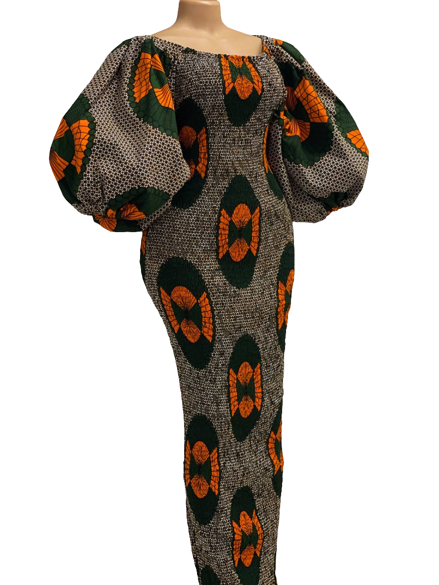 Chic Puff Sleeve Bodycon Dress in Eye-Catching African Textile Print