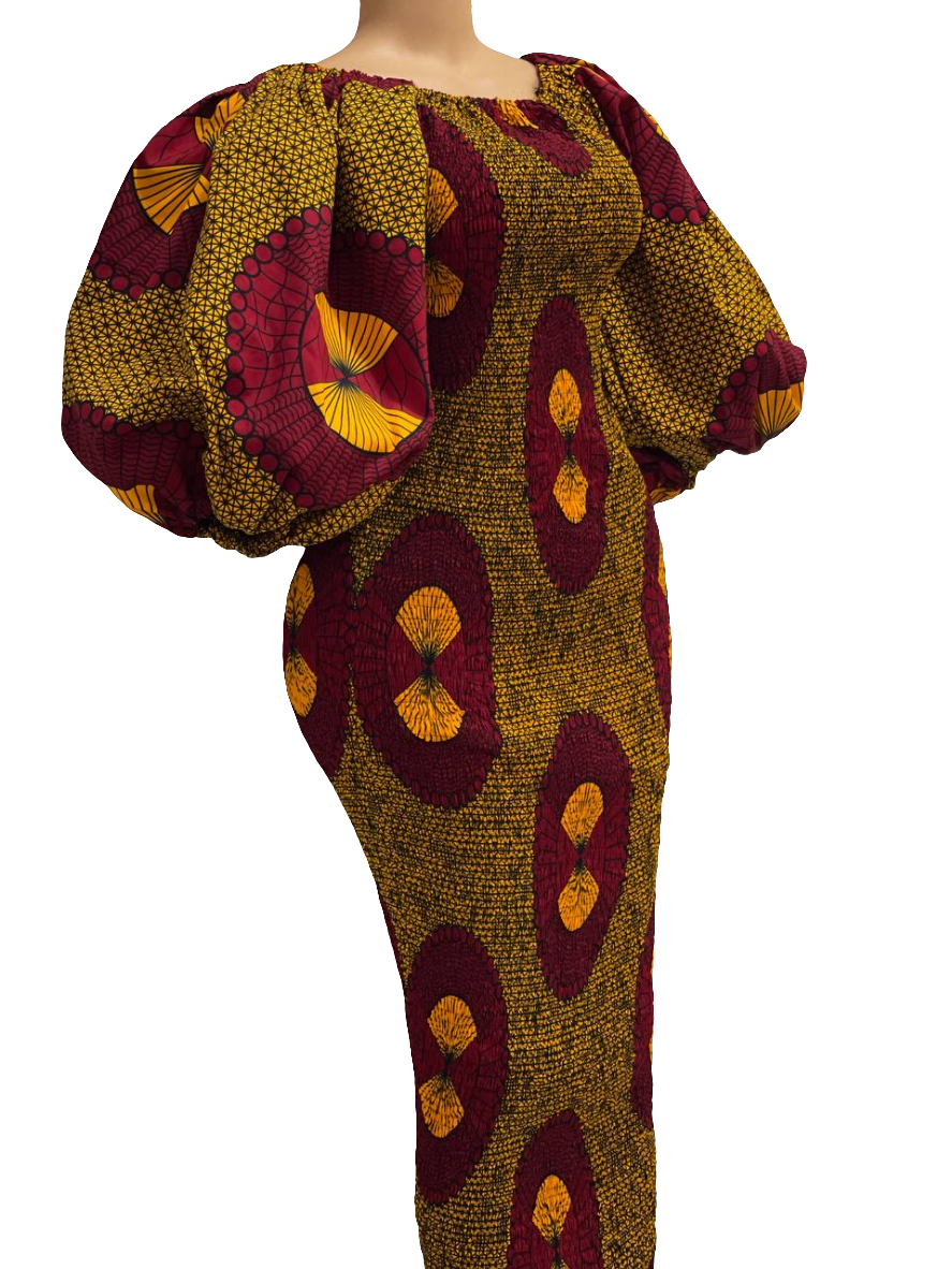 Puff Sleeves African Print Bodycon Dress