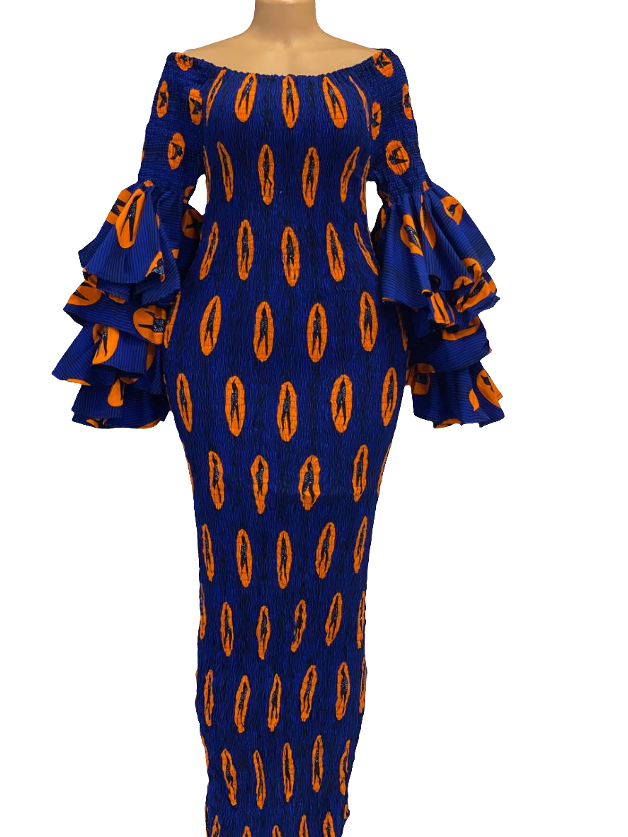 Layered Sleeves African Print Bodycon Dress