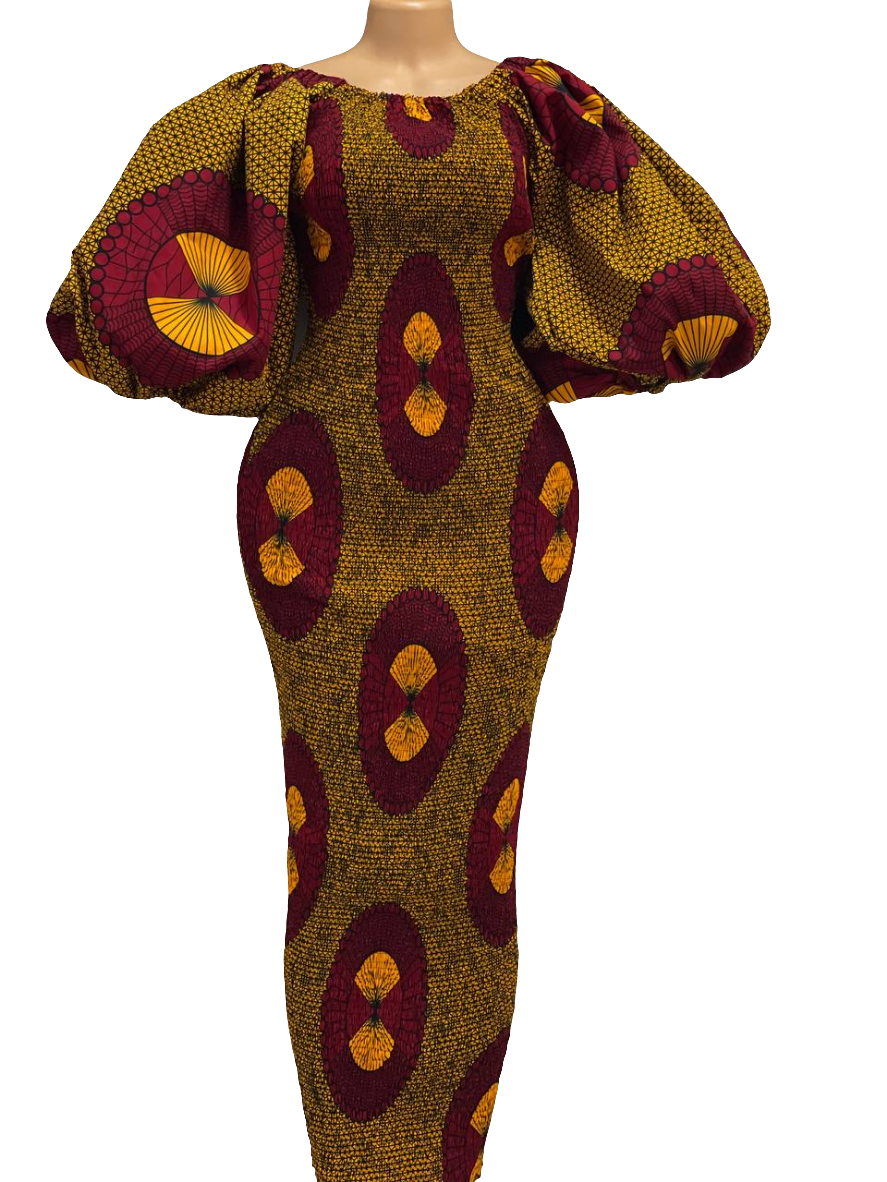 Puff Sleeves African Print Bodycon Dress