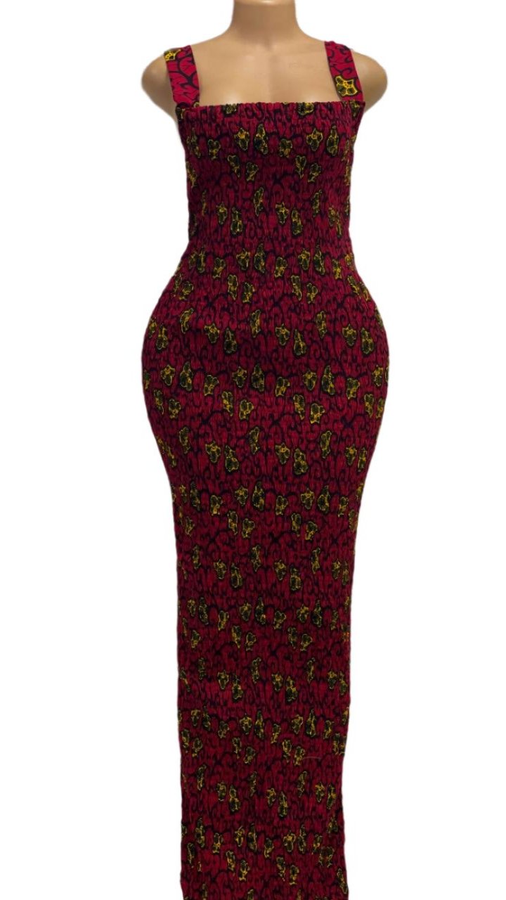 Sleeveless African Bodycon Dress (Red)