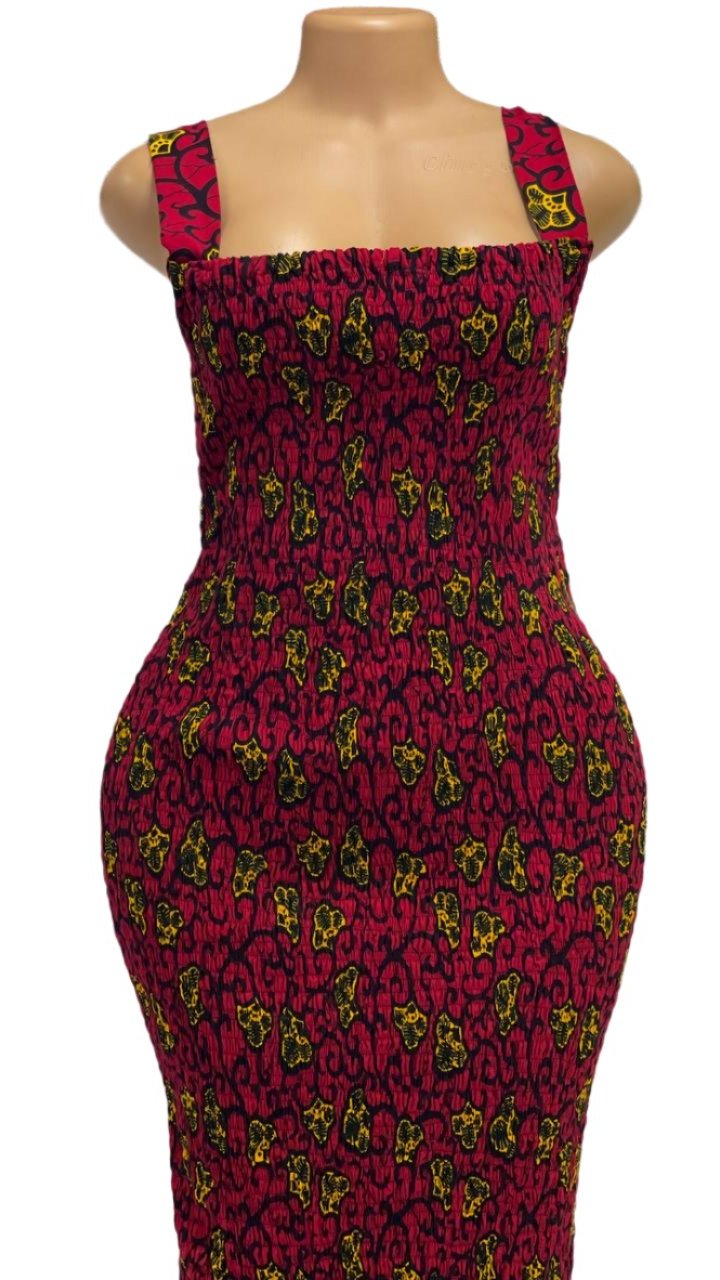 Sleeveless African Bodycon Dress (Red)