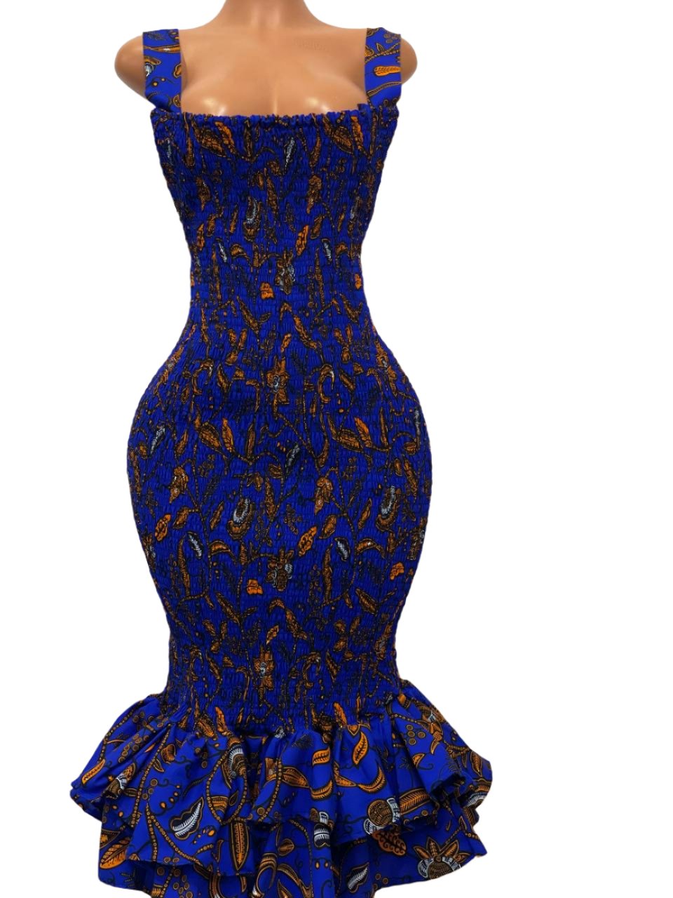 African Print Sleeveless Bodycon Dress (Blue)