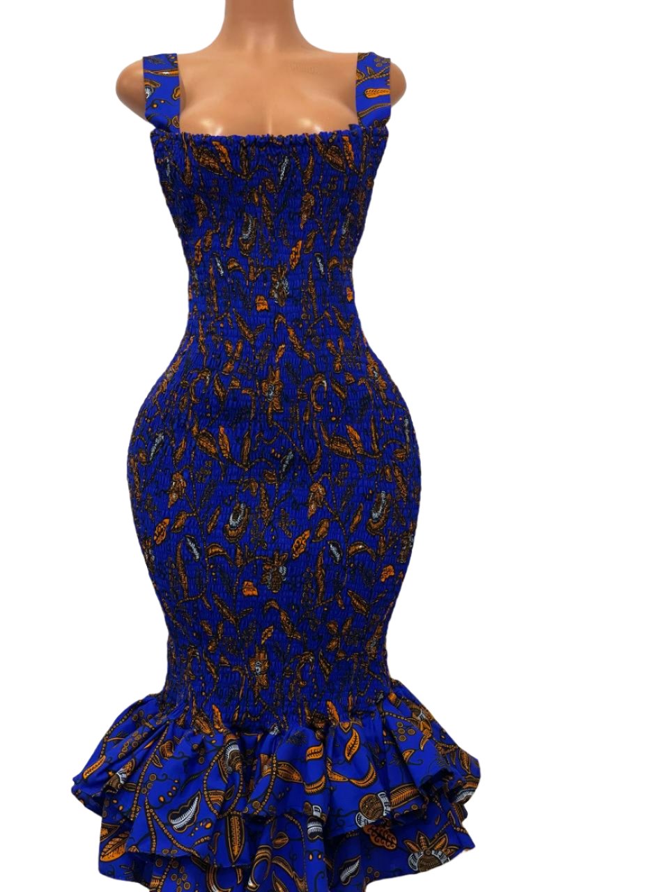 African Print Sleeveless Bodycon Dress (Blue)