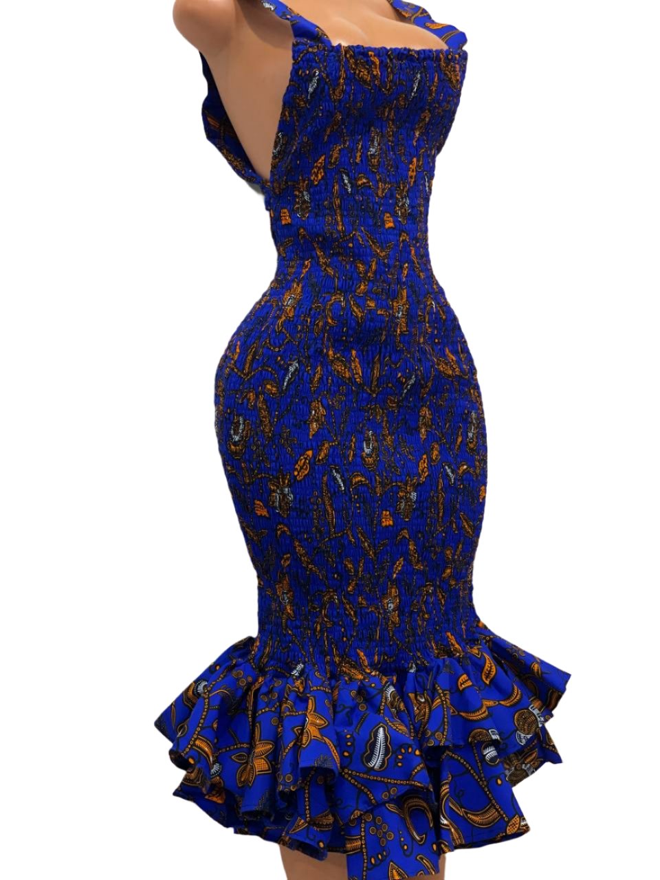 African Print Sleeveless Bodycon Dress (Blue)